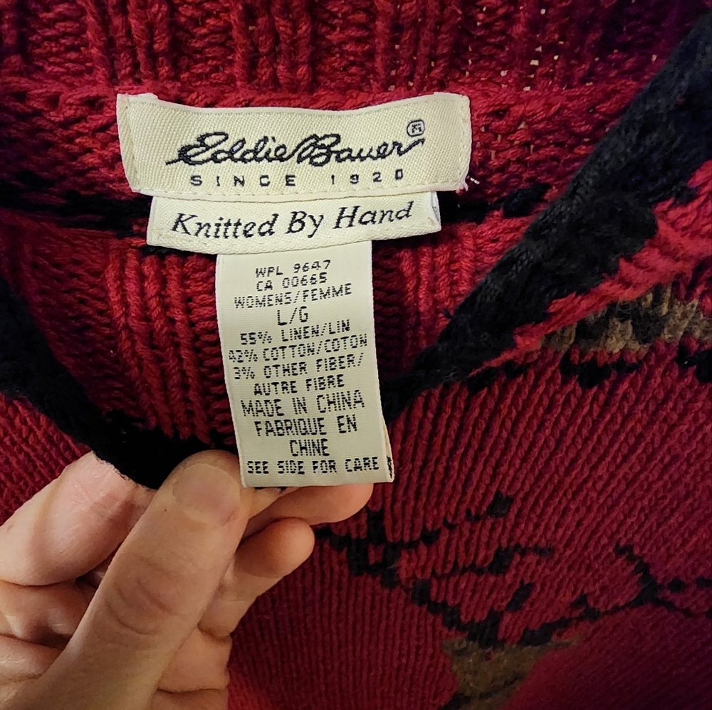 Eddie Bauer Red and Brown Deer Sweater - Picture 4 of 6